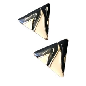 Vintage Retro Black Cream Triangle Pierced Statement Earrings Costume Jewelry